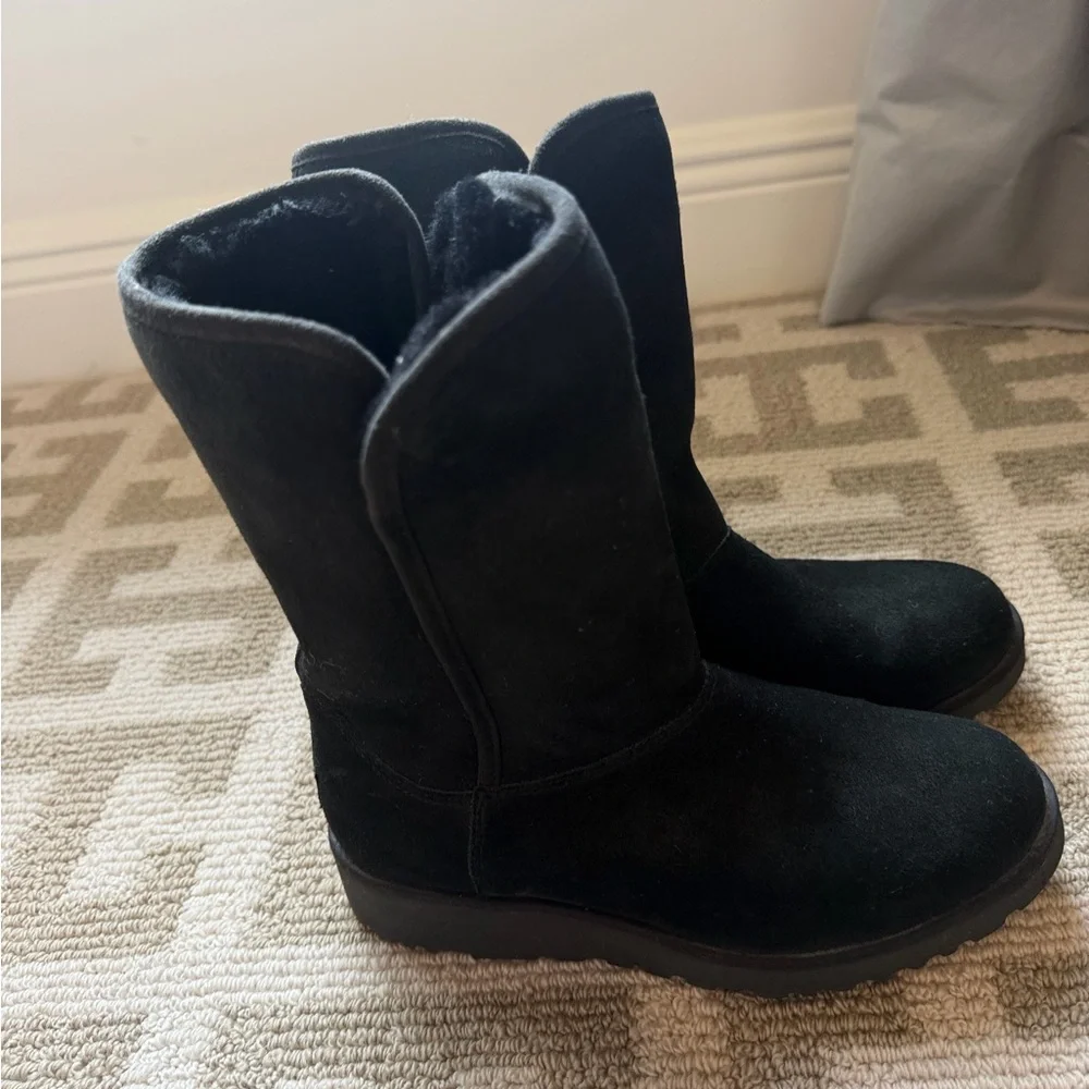 UGG Black Suede Mid-Calf Shearling Lined Booties